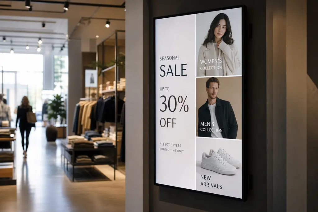 Retail store with digital signage promoting seasonal offers